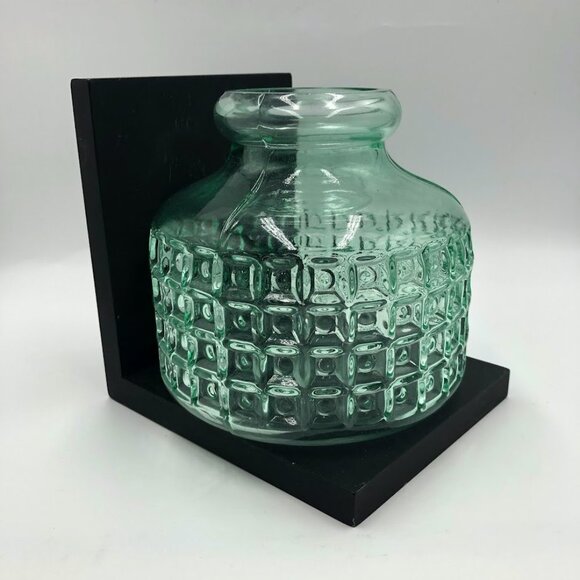 Green Glass Vase With Checkered Pattern Table Décor No Lid - Picture 3 of 11